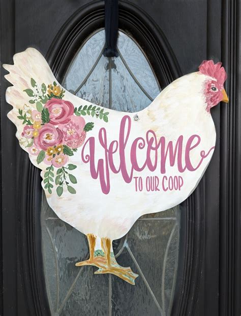 Welcome To Our Coop Floral Chicken Door Hanger Etsy