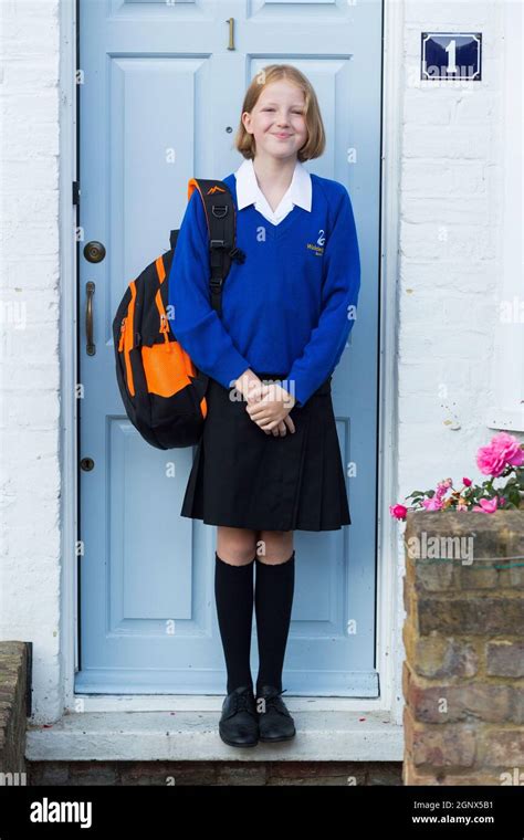 Year 7 Girl Schoolgirl Student Pupil Child Kid In New Uniform