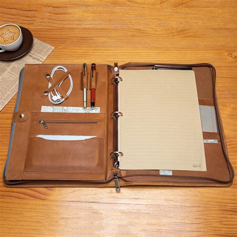 YIWEN Genuine Leather Portfolio With 3 Ring Binder Brown In Nepal At