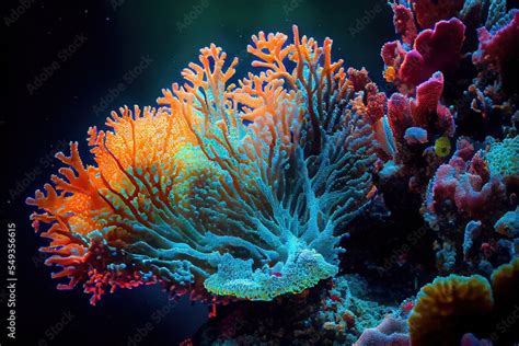 computer-generated image of bright and colorful underwater coral in the ...