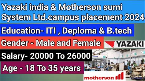 Yazaki India Private Limited Motherson Sumi Campus Placement