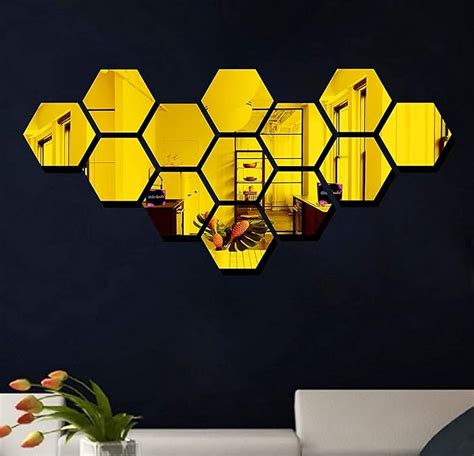 Buy Bikri Kendra Ind Hexagon Golden Mirror Stickers For Wall