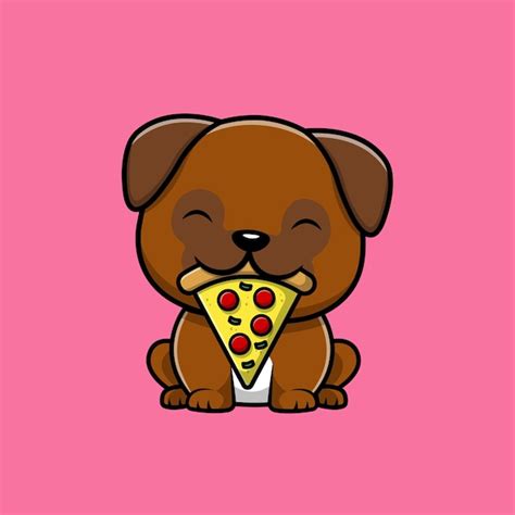 Lindo Pug Perro Comiendo Pizza Dibujos Animados Vector Icono