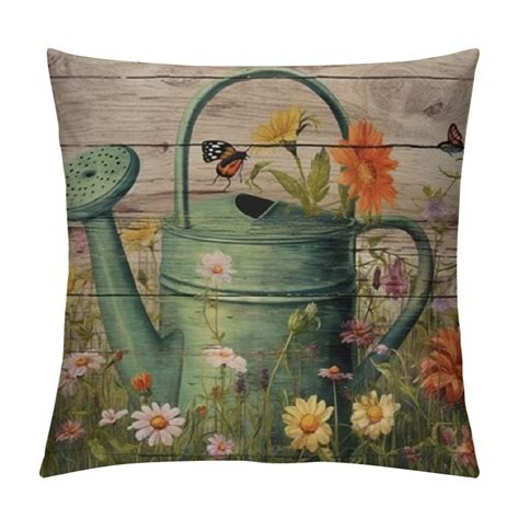 JEUXUS Rustic Farmhouse Spring Summer Sign Throw Pillow Cover Vintage