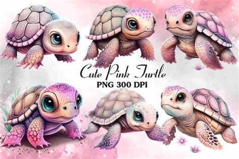 Cute Pink Turtle Sublimation Clipart Graphic By Cat Lady Creative Fabrica