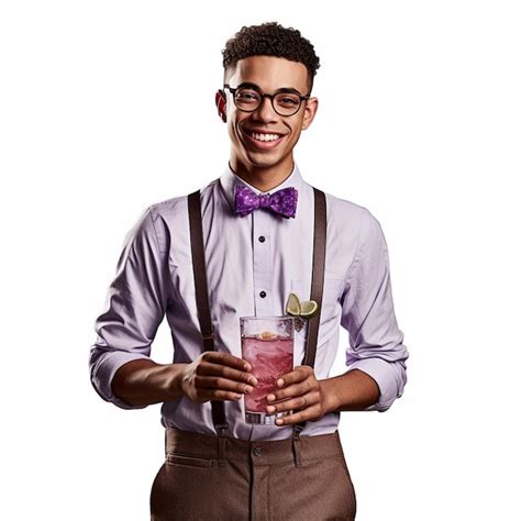 Premium Photo A Man Wearing A Purple Shirt And Suspenders Holds A