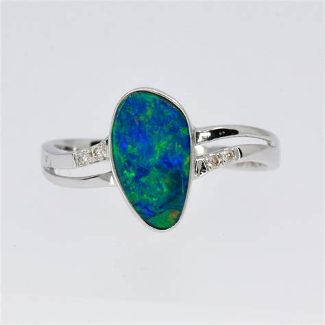 Ct White Gold Opal Doublet And Diamond Ring Allgem Jewellers