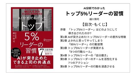 【全目次】ai分析でわかった トップ5％社員の習慣 越川慎司【要約･もくじ･評価感想】 トップ5％社員の習慣 モクホン