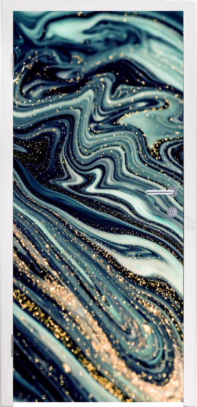 Deursticker Marmer Goud Blauw Glitter Marmerlook Abstract