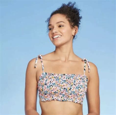 Juniors Smocked Bandeau Bikini Top Xhilaration Floral Print Sz Xs