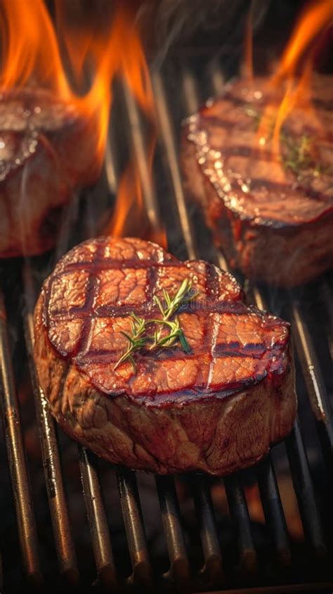 Flame Kissed Grill Juicy Beef Steaks Sizzling In Mesmerizing Barbecue