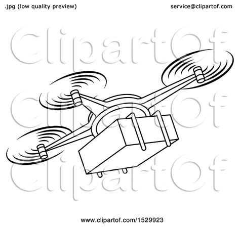 Clipart of a Black and White Delivery Drone Flying with a Package ...