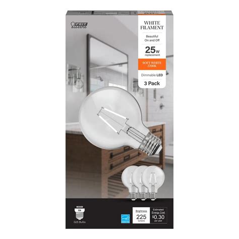 Feit Electric 25 Watt Equivalent G25 Dimmable White Filament CEC Clear