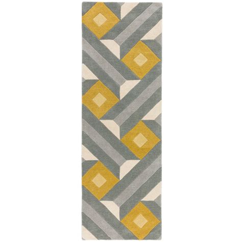 Reef Geometric Wool Rug Motif Ochre Grey