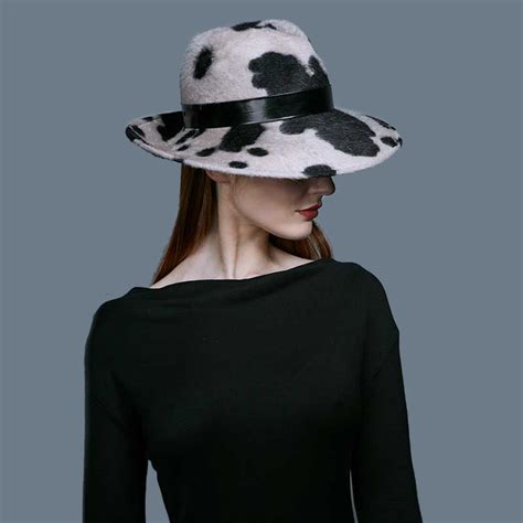 Felt Cow Print Fedora Hat With Patent Band Rachel Trevor Morgan