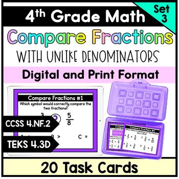 Compare Fractions With Unlike Denominators Task Cards Nf And