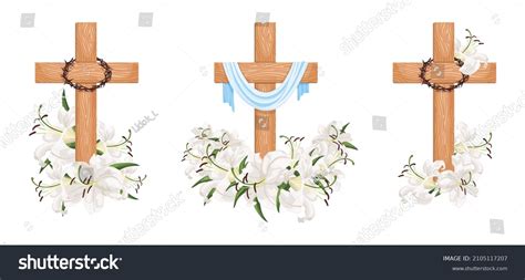 Set Crosses Lilies Isolated On White Stock Vector (Royalty Free ...