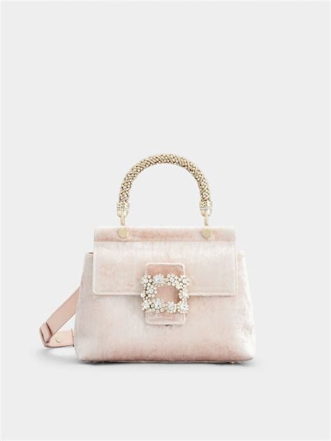 Viv Flower Strass Jewel Buckle Cabas Mini Bag In Velvet Pink Woman