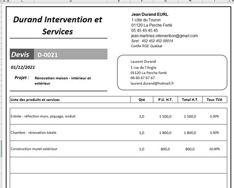 Modèle Devis Excel Bâtiment Gratuit Incontournable