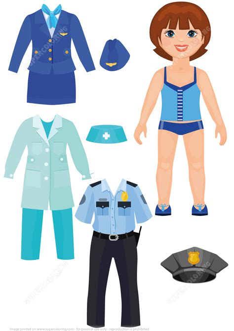 Flight Attendant Doctor And Police Officer Clothings For A Girl Paper