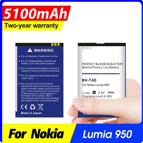 5100mah Bv T4d Bvt4d Li Ion Phone Battery For Nokia Microsoft Lumia 950