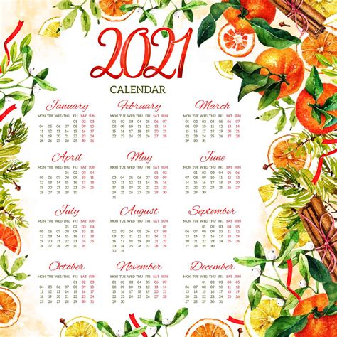 Calendario De Año Nuevo 2021 En Acuarela Vector Gratis