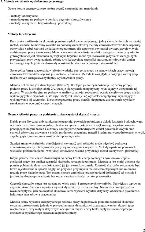 Ocena Obcienia Prac Fizyczn Dynamiczn Na Stanowisku Pracy PDF Darmowe