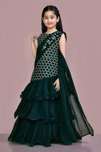 Buy Green Georgette Embroidered Sequins Stone Gown For Girls By