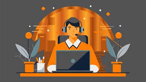 Premium Vector A Woman Working At A Computer With Headphones On Her Head