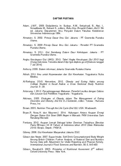 DAFTAR PUSTAKA Hubungan Asupan Energi Dan Lemak Dengan Status Gizi Pada