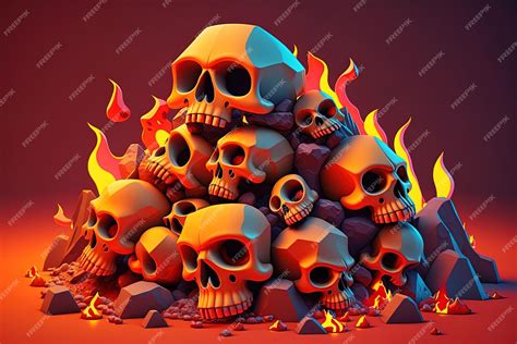 Premium Photo Skulls Floating On Molten Lava Illustration Of A