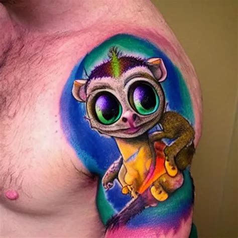 Shoulder Tattoo Of A Multicolored Trippy Furry Cute Stable Diffusion