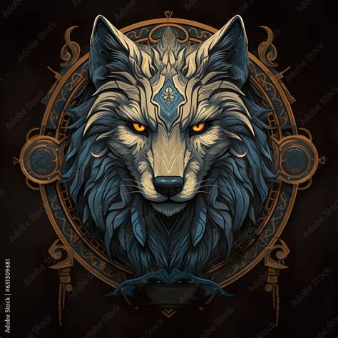 Epic High Fantasy Norse mythology Viking Wolf Head logo coat of arms ...