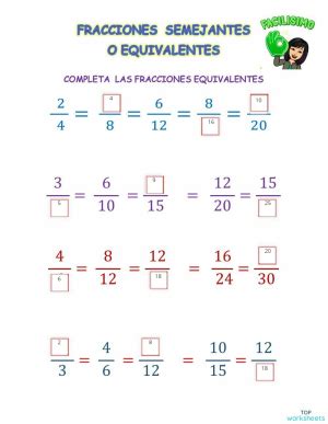 Completas Las Fracciones Equivalentes Ficha Interactiva Topworksheets