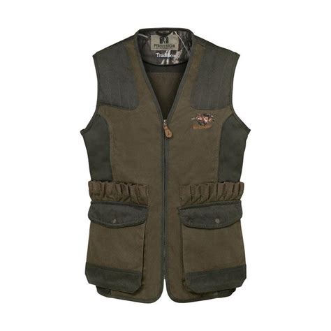 Gilet Chasse Homme Percussion Tradition Brode Sanglier Kaki