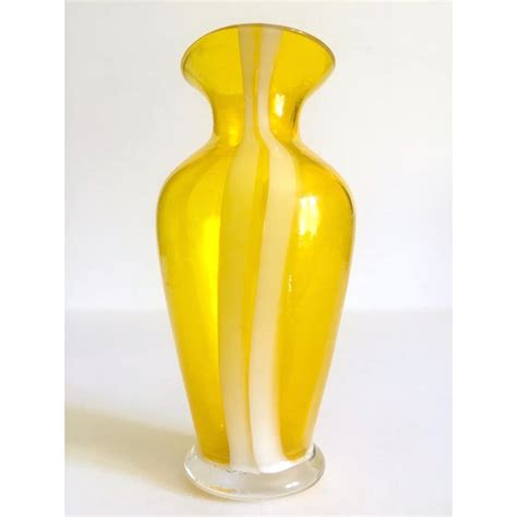 Vintage Mid Century Modern Italian Hand Blown Art Glass Yellow Swirl Bud Vase Chairish