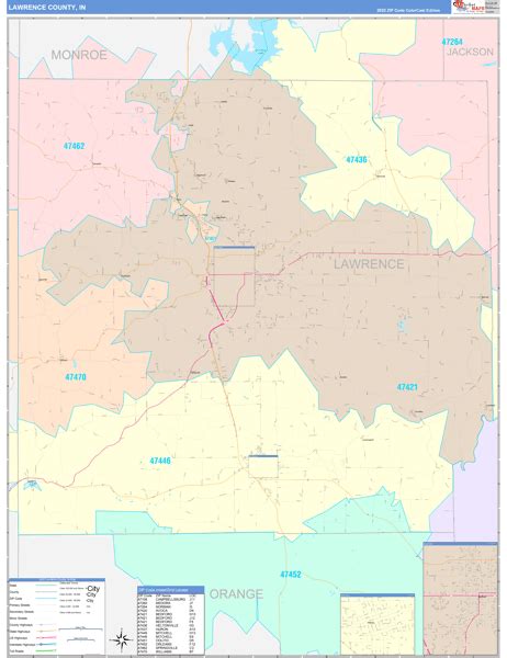 Lawrence County, IN Wall Map Color Cast Style by MarketMAPS - MapSales