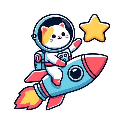 Cute Cat Astronaut Ride Rocket And Reach Star Icon Character 44626893 Png