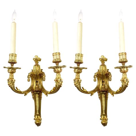 Fine Pair Of Th Century Louis Xvi Style Gilt Bronze Light Wall