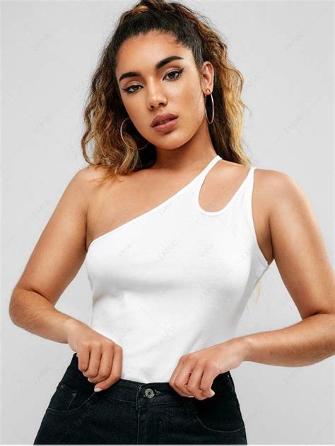 23 OFF 2021 ZAFUL One Shoulder Cut Out Tank Top In WHITE ZAFUL