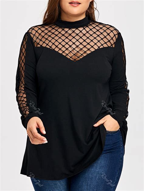 Off Plus Size Lattice Cut Long Sleeve T Shirt Rosegal