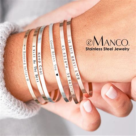 EManco Bracelet Manchette Mantra En Acier Inoxydable Pour Femme 4mm