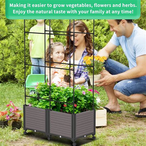 Lilypelle Raised Garden Bed Planter Box With Trellis For Climbing Vegetables Plants Tomatoes