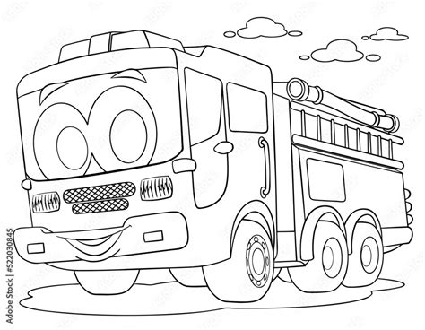 Cartoon fire truck for coloring page. Stock Vector | Adobe Stock