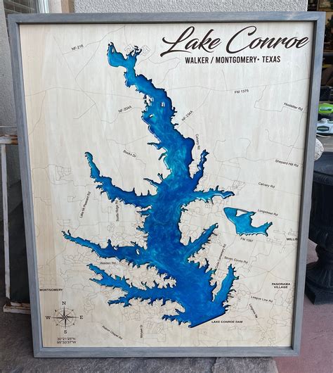 Lake Conroe Resin Map Etsy