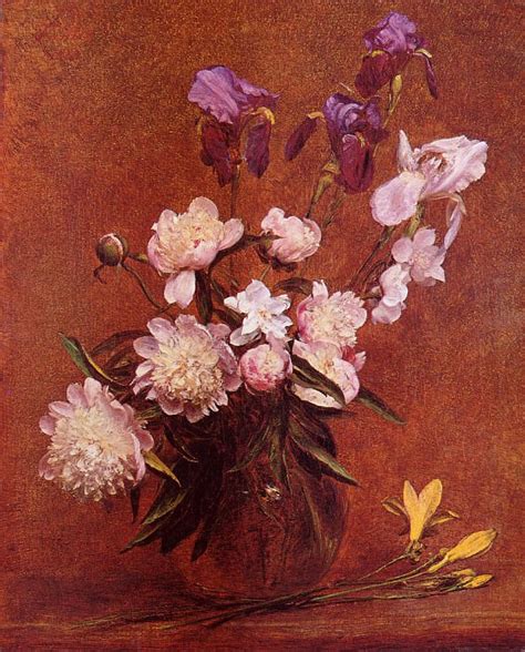 Bouquet Of Peonies And Iris Ignace Henri Jean Theodore Fantin Latour