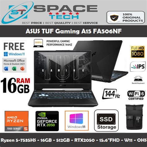 Promo Asus Tuf Gaming A15 Fa506nf Ryzen 5 7535hs Rtx2050 16gb 512gb W11