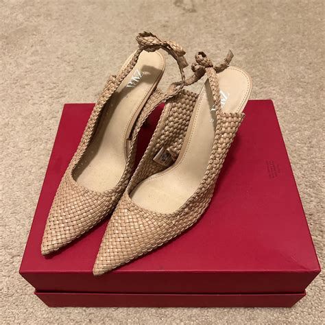Nude Interwoven Leather Zara Heels In Dusty Rose Depop
