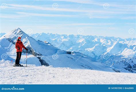 Man Skier In Hintertux Glacier Ski Resort Zillertal Austria Editorial