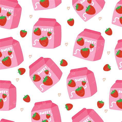 Seamless Pattern Cartoon Cute Strawberry Milk Vector Strawberry Milk